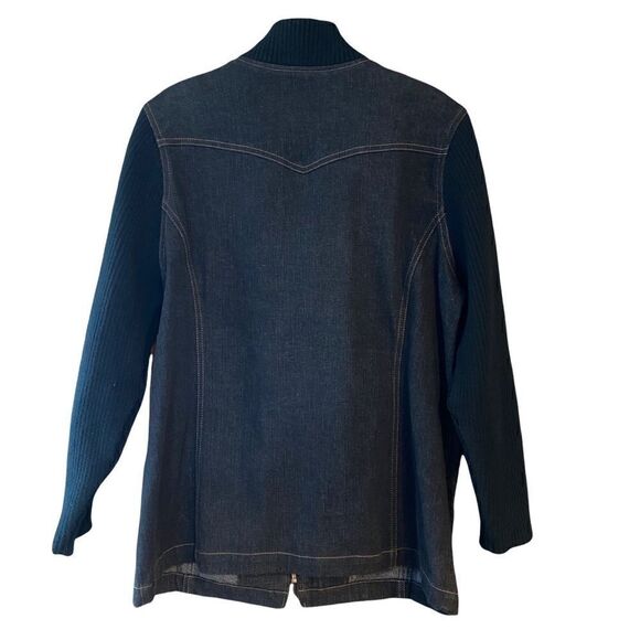 Denim & Co. M Black Denim Sweater Sleeves Full Zip Up Pockets Shacket - Picture 2 of 10